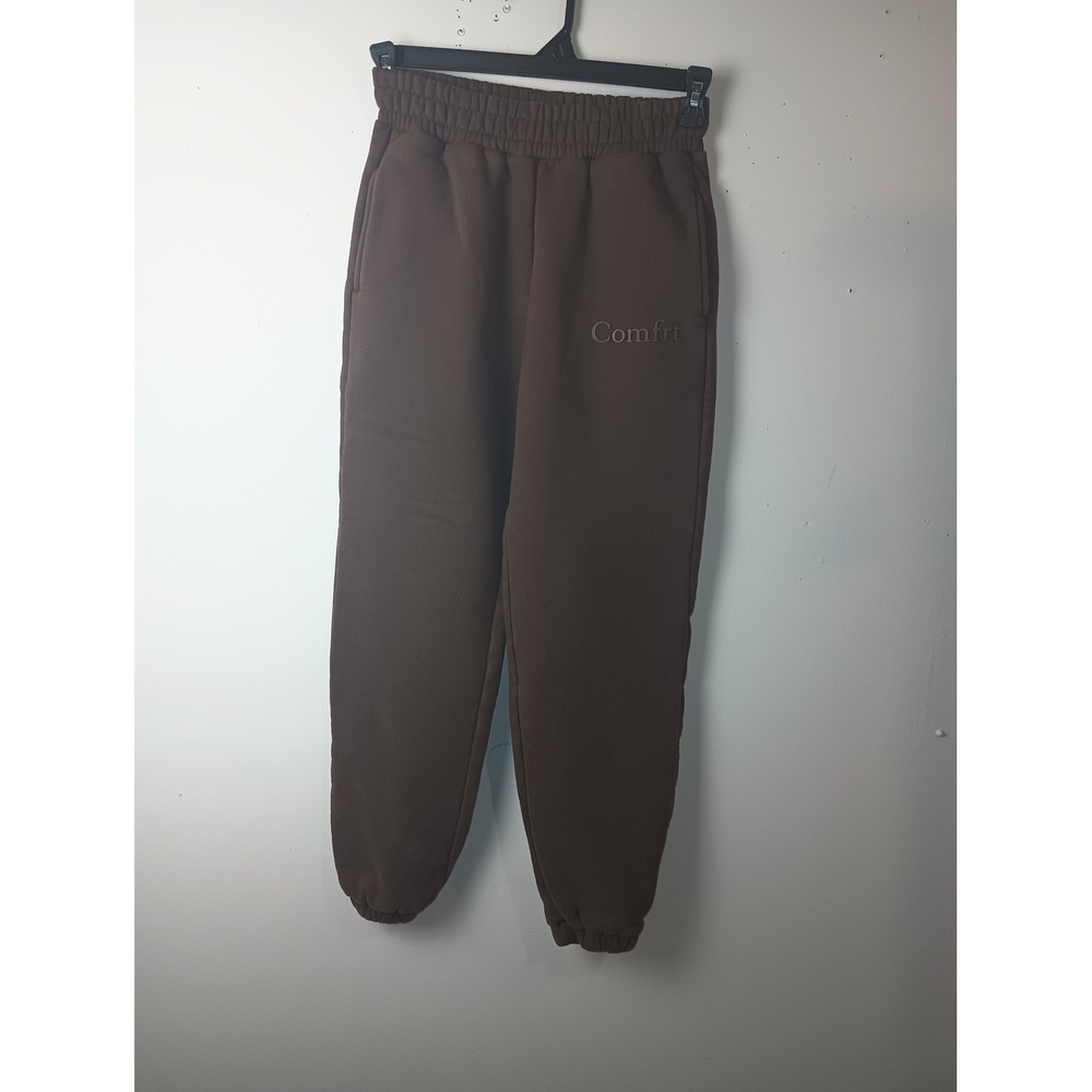 Comfrt Women Brown Fleece Jogger Sweatpants XS High Rise Elastic Waist